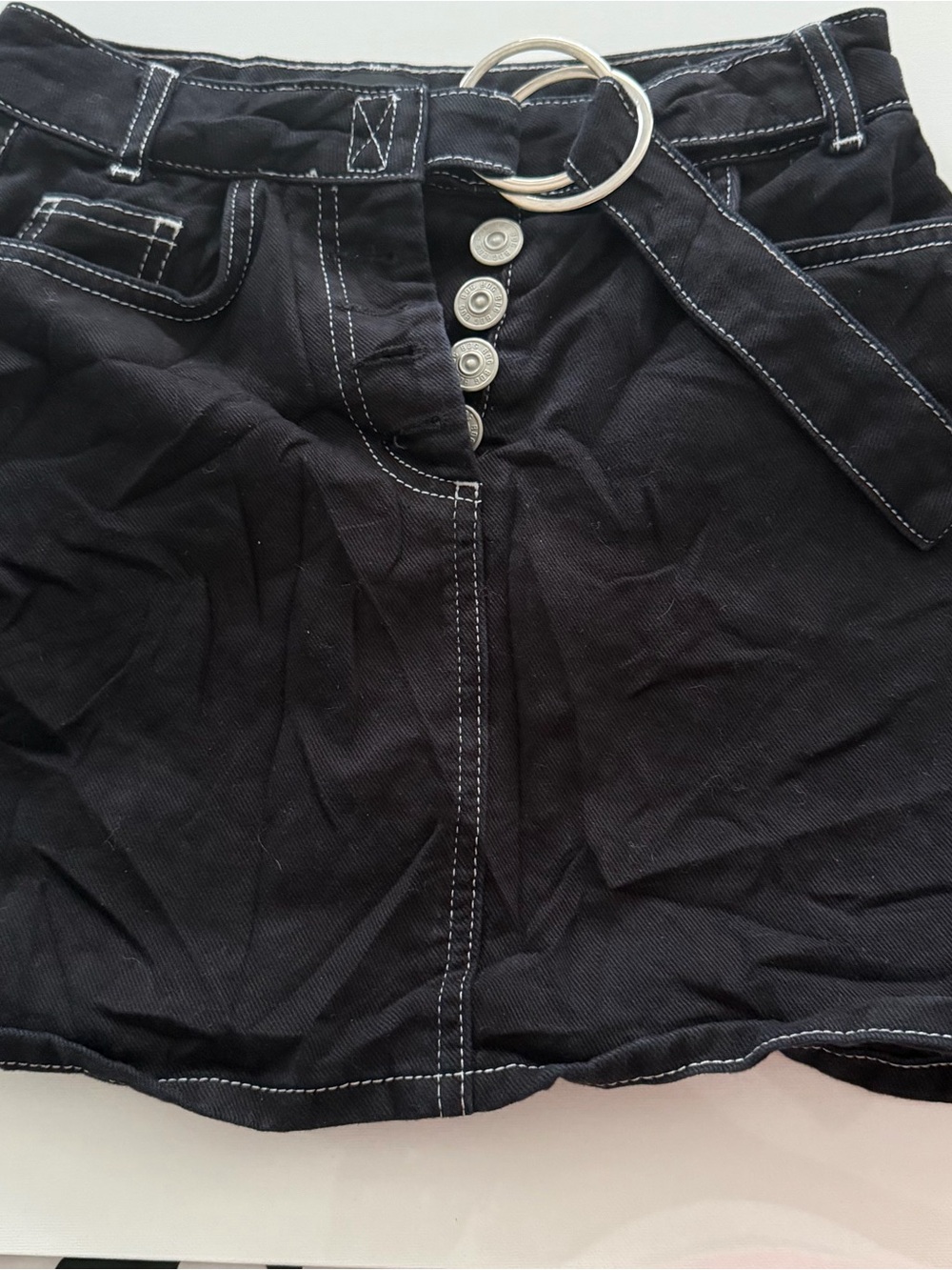 BDG Black Mini Skirt with Double Ring Belt and Contrast Stitching